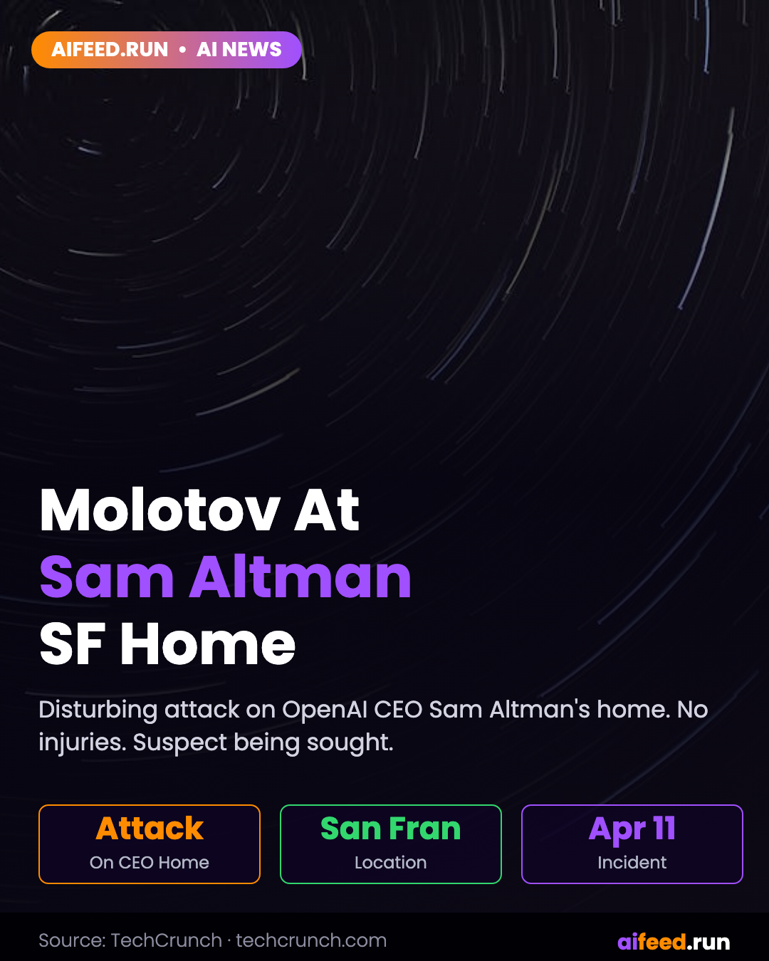 Someone threw a Molotov cocktail at OpenAI CEO Sam Altman's home in the middle of the night