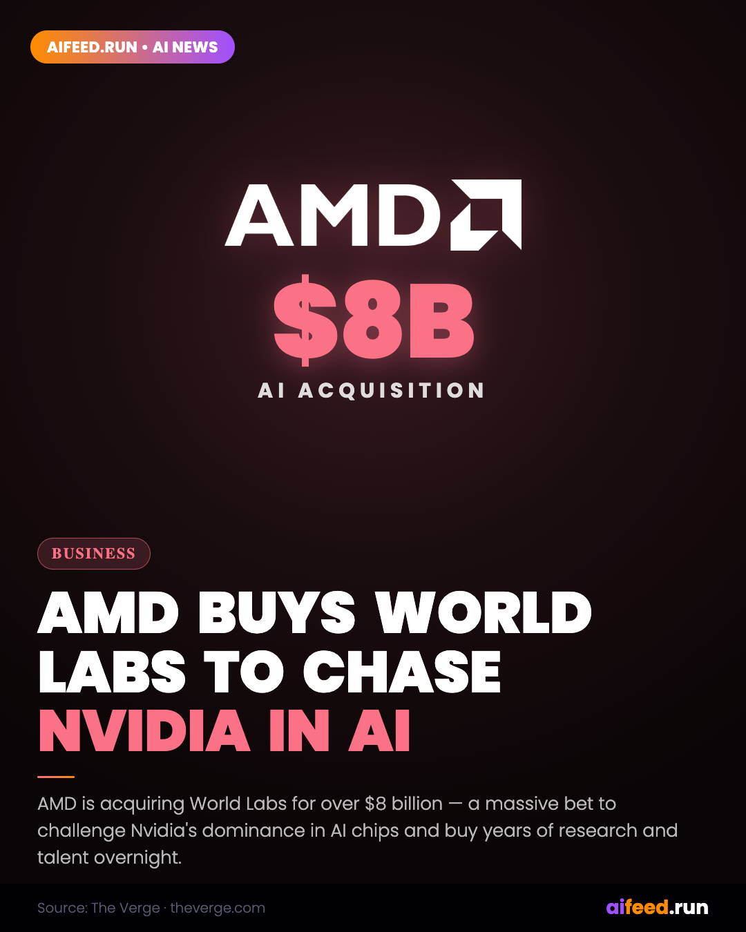 AMD Buys World Labs for Over $8 Billion to Chase Nvidia in AI