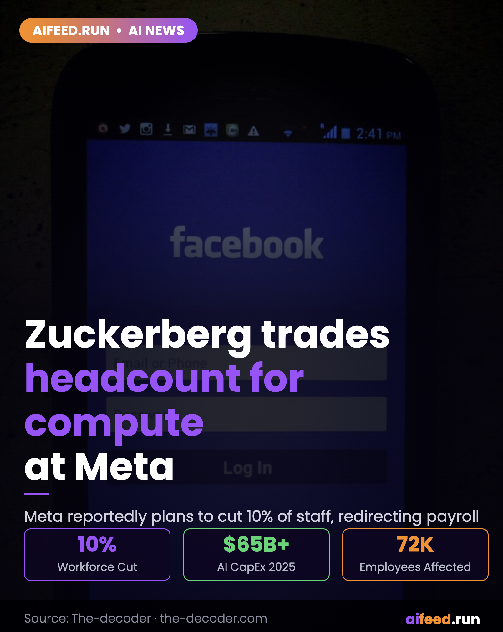 Zuckerberg reportedly trades headcount for compute as Meta readies to cut 10 percent of its workforce to fund AI infrastructure